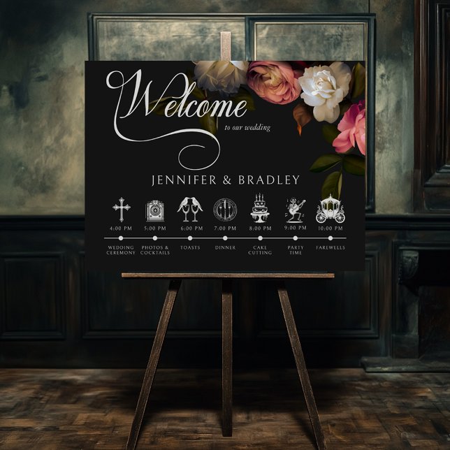 Dark Moody Burgundy & Cream Peonies Order of Event Poster (Creator Uploaded)