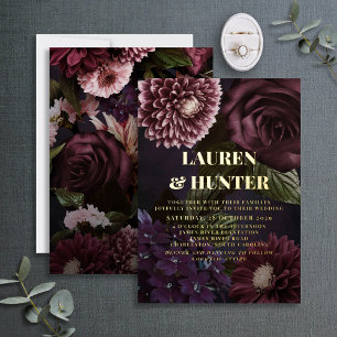 Dark Moody Burgundy Floral Botanical Wedding Gold