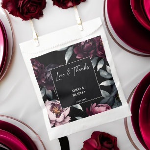 Dark moody burgundy flowers elegant wedding favour bags