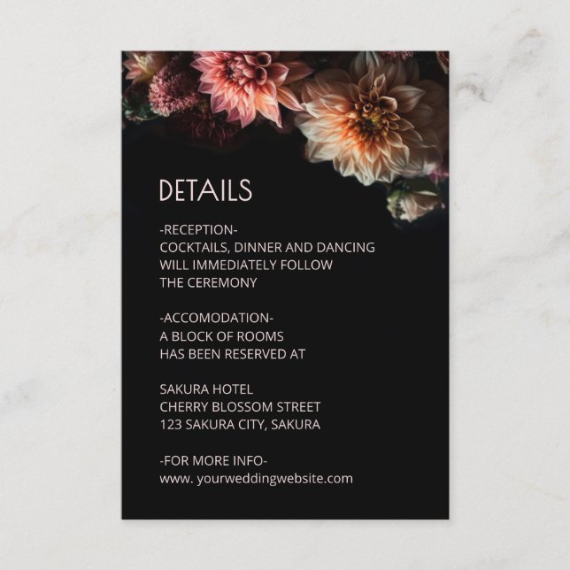Dark Moody Chrysanthemum Flowers Enclosure Card (Front)