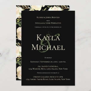 Dark & Moody Custom Wedding Monogram Cream Rose Invitation