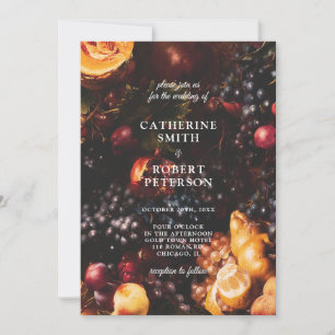 Dark Moody Elegant Burgundy Fruit Wedding Invitation