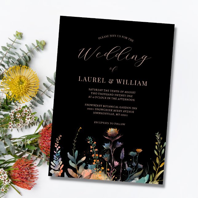 Dark Moody Elegant Floral Black Wedding  Invitation (Creator Uploaded)