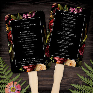 Dark + Moody Elegant Floral Black Wedding Program Hand Fan
