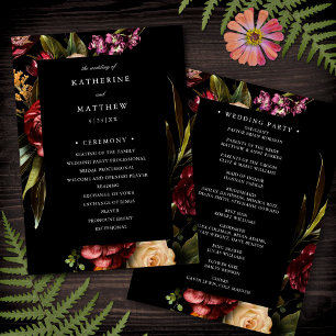 Dark + Moody Elegant Floral Black Wedding Program Programme