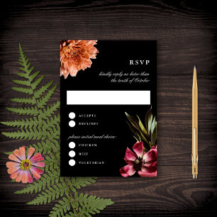 Dark + Moody Elegant Floral Black Wedding Reply RSVP Card