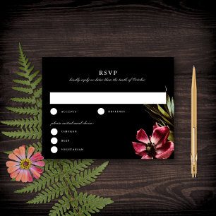 Dark + Moody Elegant Floral Black Wedding RSVP Invitation