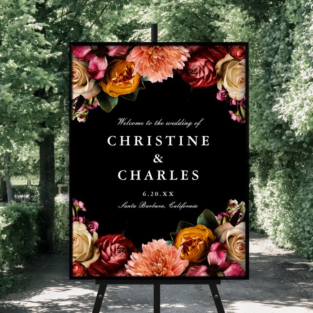 Dark + Moody Elegant Floral Wedding Welcome Poster (Creator Uploaded)