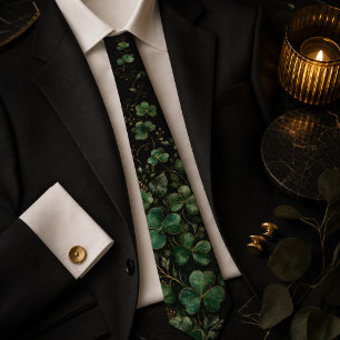 Dark Moody Emerald Green Shamrock Black St Patrick Tie