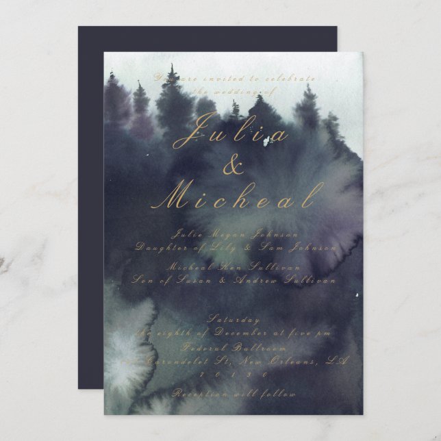 Dark Moody Ethereal Forest Wedding Invitation (Front/Back)