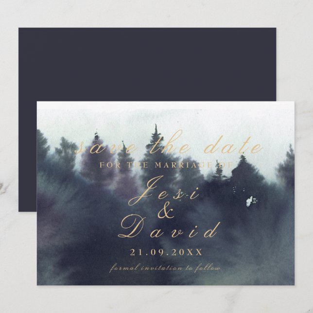 Dark Moody Ethereal Forest Wedding Save The Date Invitation (Front/Back)