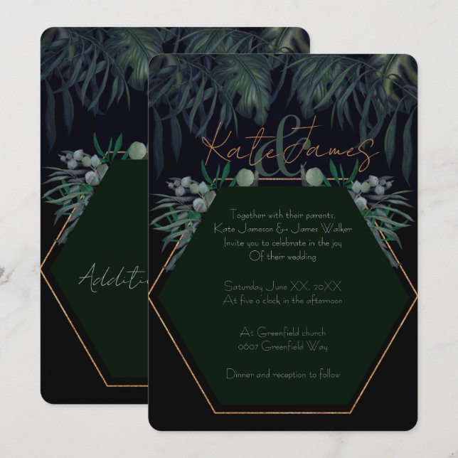 Dark & Moody Eucalyptus Leaves Wedding Invitation (Front/Back)