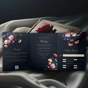 Dark Moody Fairytale Romance All in One Wedding Tri-Fold Invitation