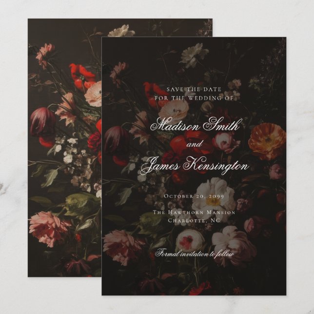 Dark Moody Fall Autumn Flowers Wedding Save The Date (Front/Back)