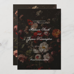 Dark Moody Fall Autumn Flowers Wedding Save The Date