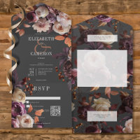 Dark Moody Fall Burgundy & Cream Peonies QR Code