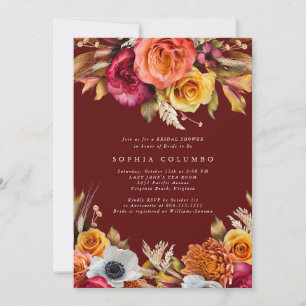 Dark Moody Fall Floral lRomantic Bridal Shower  Invitation