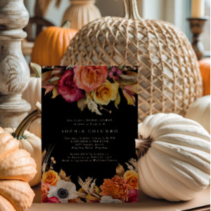 Dark Moody Fall Floral lRomantic Bridal Shower  Invitation