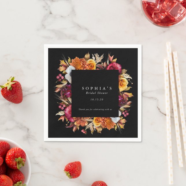 Dark Moody Fall Floral Romantic Bridal Shower  Napkin (Insitu)