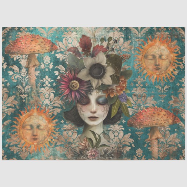 Dark Moody Fantasy Garden Collage Decoupage Tissue Paper (Front)