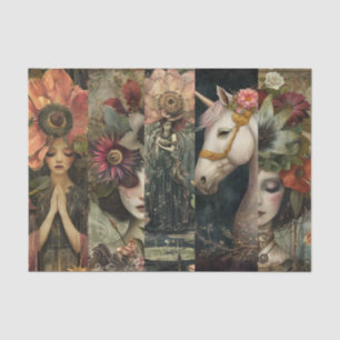 Dark Moody Fantasy Garden Collage Decoupage Tissue Paper