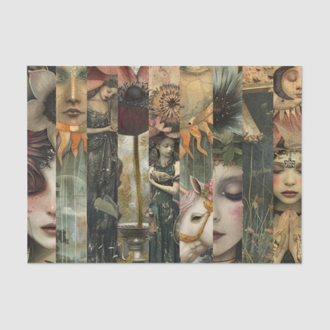 Dark Moody Fantasy Garden Collage Decoupage Tissue Paper (Front)