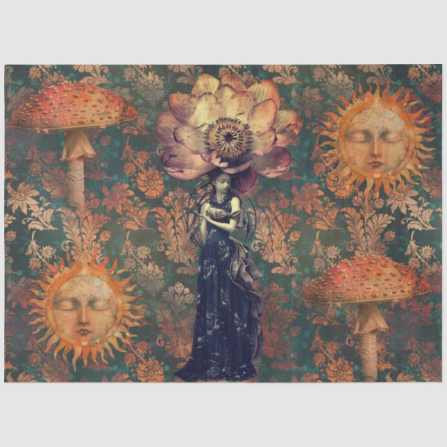 Dark Moody Fantasy Garden Collage Decoupage Tissue Paper (Front)