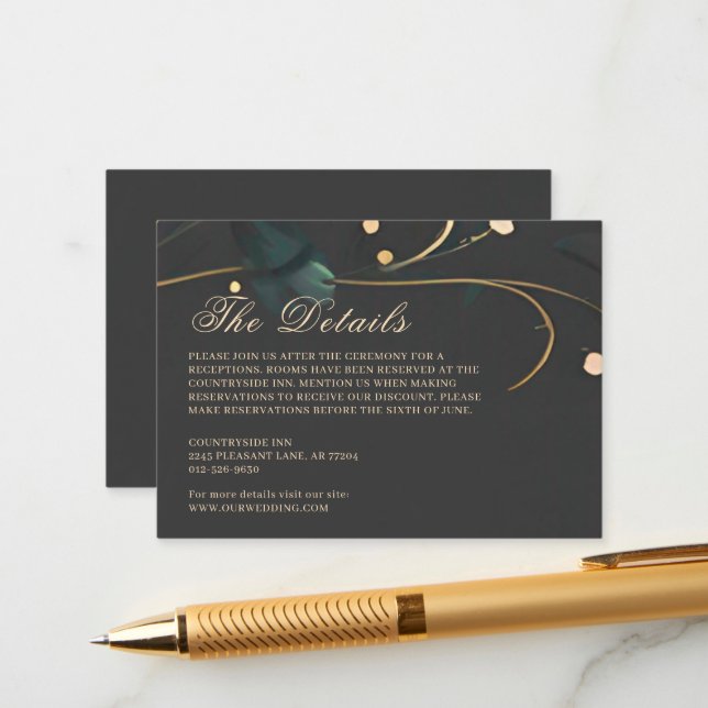 Dark Moody Floral Boho Grey Abstract Wedding Enclosure Card (Front/Back In Situ)