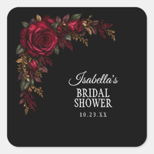 Dark Moody Floral Botanical Gothic Bridal Shower Square Sticker