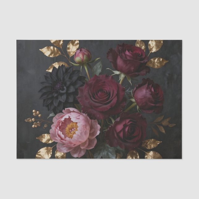 Dark Moody Floral Bouquet Tissue Paper (Front)