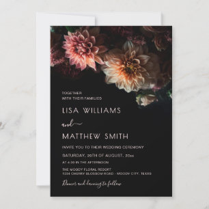 Dark Moody Floral Chrysanthemum Wedding Invitation