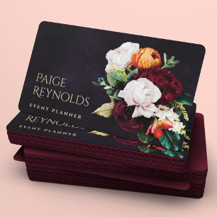 Dark Moody Floral Elegant Black & Burgundy Red Business Card