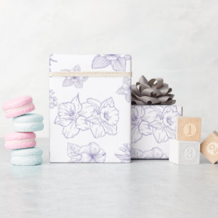 Dark Moody Floral    Elegant Purple Botanical Line Wrapping Paper