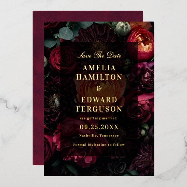 Dark Moody Floral Elegant Wedding Save The Date  (Front/Back)