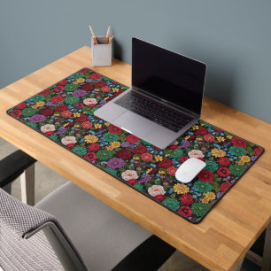 Dark Moody Floral Explosion - Vintage Maximalist Desk Mat