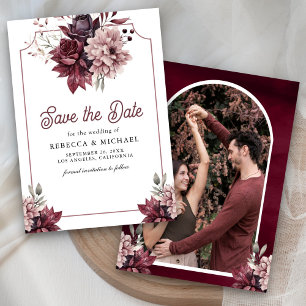 Dark Moody Floral Frame Photo Wedding Save The Date