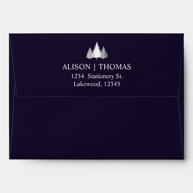 Dark Moody Floral Glitter Silver Navy Blue Winter  Envelope (Back (Top Flap))