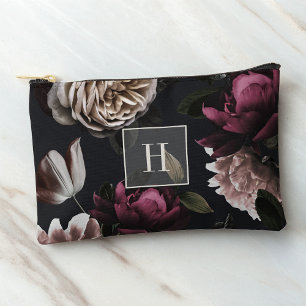 Dark Moody Floral Monogram Accessory Pouch