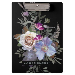 Dark Moody Floral on Black Clipboard