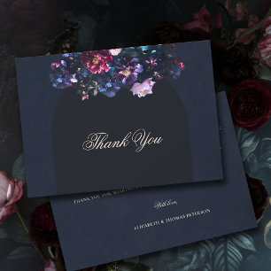 Dark Moody Floral Romantic Black Mauve Wedding Thank You Card