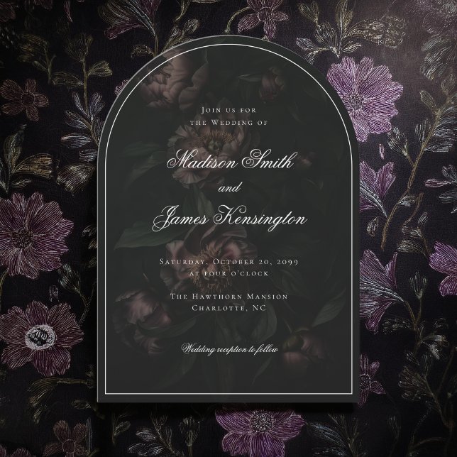 Dark Moody Floral Romantic Black Peony Wedding Invitation (Creator Uploaded)