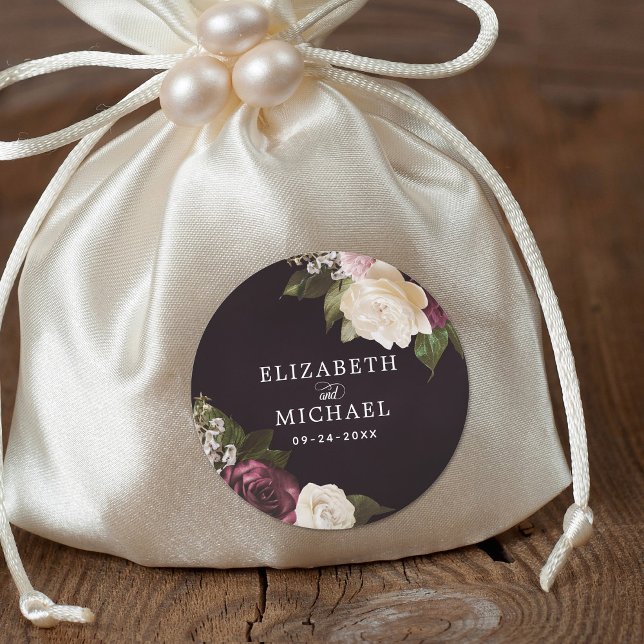 Dark Moody Floral Romantic Wedding Classic Round Sticker (Creator Uploaded)