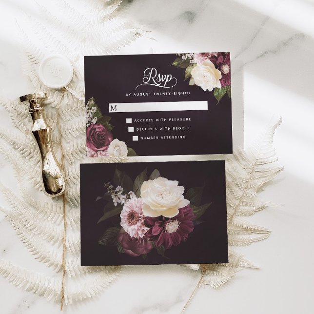 Dark Moody Floral Romantic Wedding RSVP Card (Creator Uploaded)