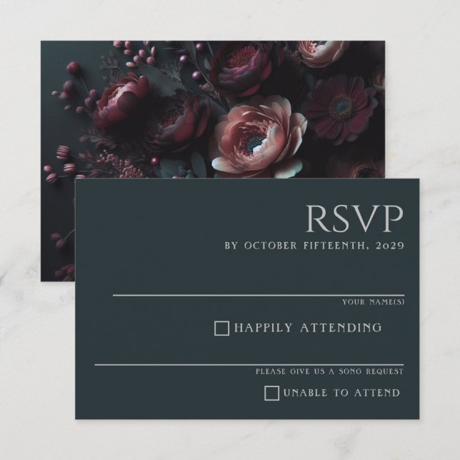 Dark Moody Floral RSVP Card (Front/Back)