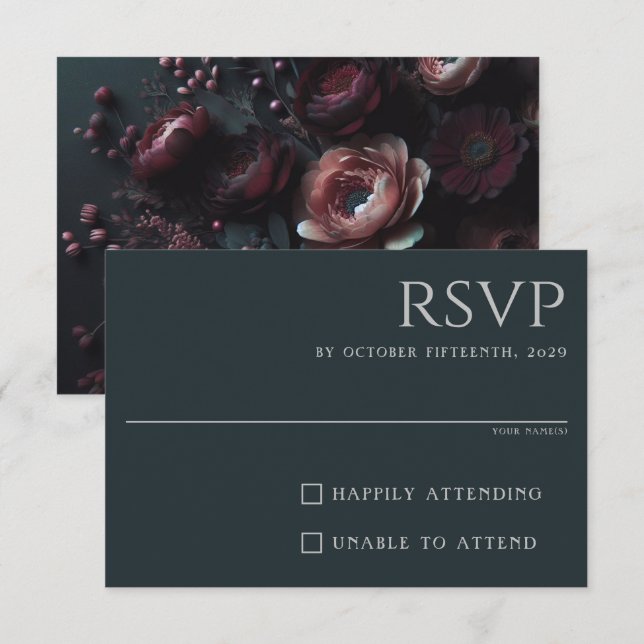 Dark Moody Floral RSVP Card (Front/Back)