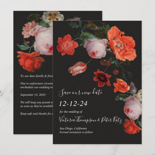 Dark & Moody Floral Save the Date Invitation (Front/Back)