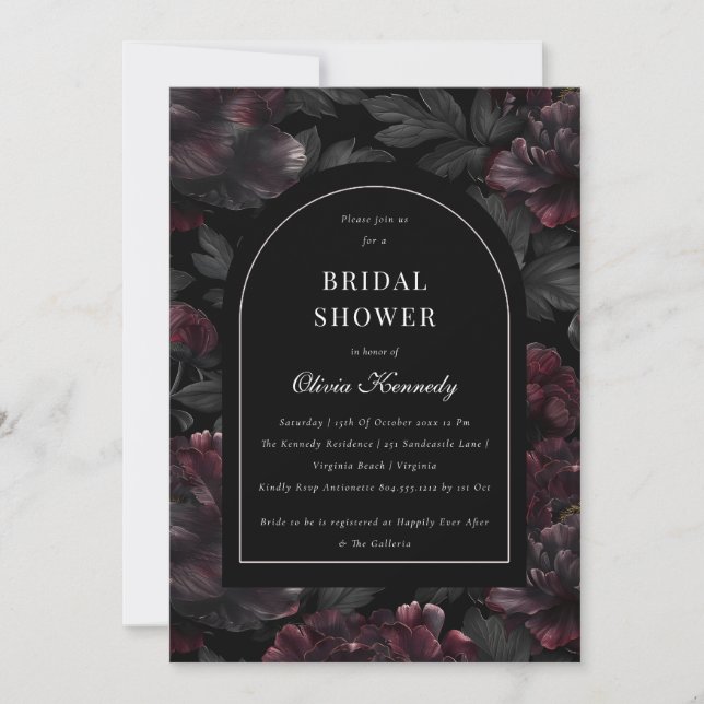 Dark Moody Floral Skull Gothic Bridal Shower  Invitation (Front)