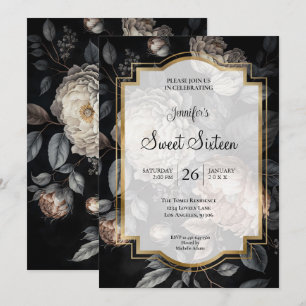 Dark Moody Floral Sweet 16 Invitation