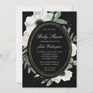 Dark Moody Floral Watercolor Greenery Baby Shower  Invitation