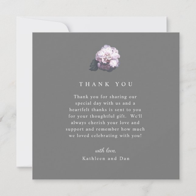 Dark Moody Floral Wedding Thank You Card (Front)